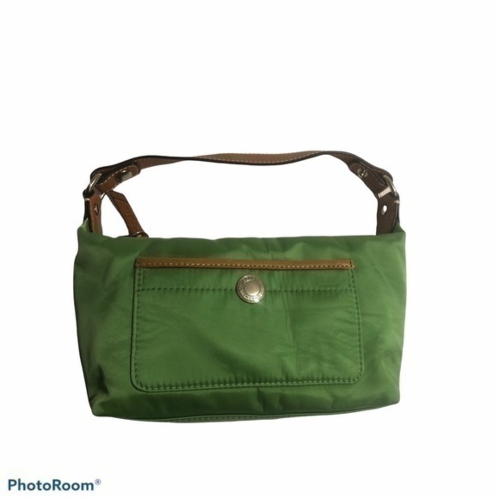 Coach vintage y2k green satin mini bag leather trim - Picture 2 of 13